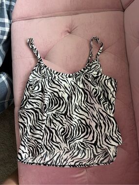 Zebra Print Spaghetti Strap Tank Top - Black & White